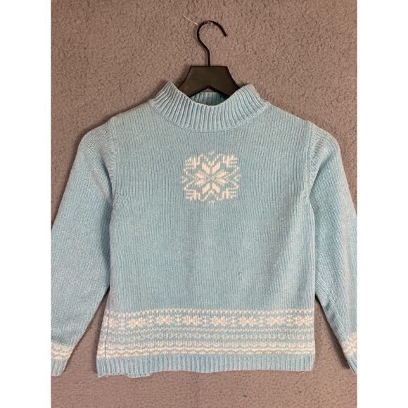 GAP Girls Blue Snowflake Sweater Size M Knit Winter Pullover Warm Cozy Cute - Picture 5 of 7